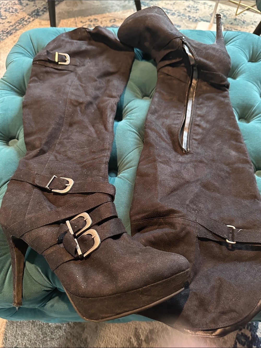 XOXO Black Over-the-Knee Suede Platform Stiletto Boots